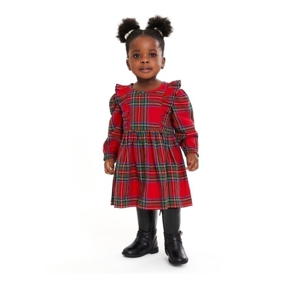 Baby Girls Plaid Dress Outfit with Matching Tights size 3-6 M - Picture 1 of 9